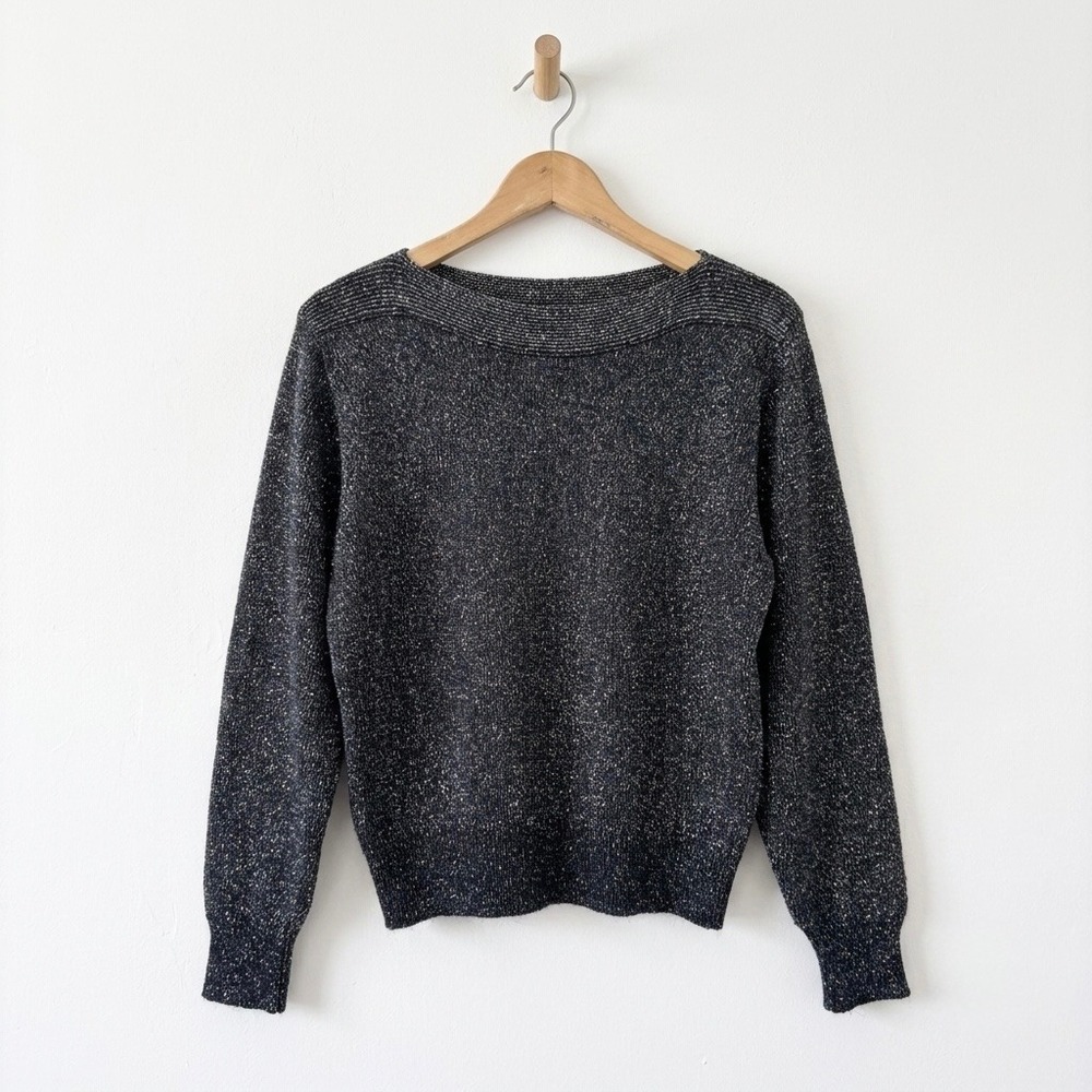 Vintage 80s Loubella Black Lurex Rainbow Metallic Sweater L Disco Sparkle Cyber